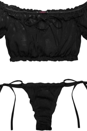 Bra and Panty Set Ruffle Lingerie Set Mesh Babydoll Chemise