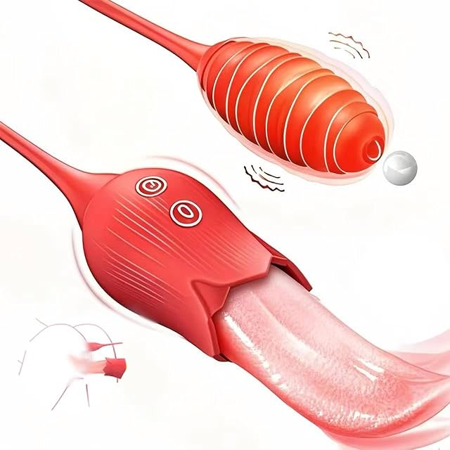 G-spot Vibrator Tongue Sex Toy for Women, 2IN1 Silicone Tongue Clitoral Stimulator Sex Toy with 10 Licking Biting & Vibrating Modes Anal Clit Nipple Vibrators for Female Sex Toys Red