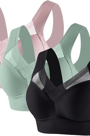 3PCS High Support Sports Bras for Women Push up Front Closure Sexy Plus Size Large Bust Bra Raceback High Impact Workout Yoga Bralette Wireless Forme Posture Correcting Sports Bra 2025