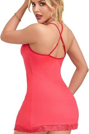 Women's Sexy Lingerie Babydoll Dress Lace Trimmed Nightgown with Chest Pads Nightgown Sleepwear Chemise S-2XL