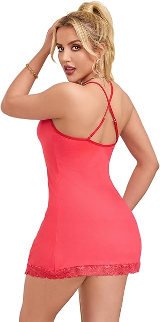 Women's Sexy Lingerie Babydoll Dress Lace Trimmed Nightgown with Chest Pads Nightgown Sleepwear Chemise S-2XL