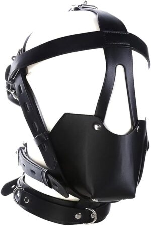 Faux Leather Bondage Hoods with Sex Collar and Breathable Ball Gags, BDSM Toys Bondage Restraints Head Gear Harness for Sex