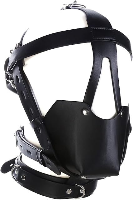Faux Leather Bondage Hoods with Sex Collar and Breathable Ball Gags, BDSM Toys Bondage Restraints Head Gear Harness for Sex