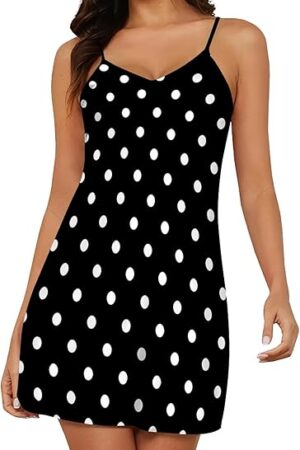 Womens Nightgown Sleeveless Sleepwear Spaghetti Strap Racerback Sleep Dress Chemise Mini Nighty Slip with Deep V Neck