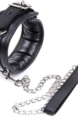 BDSM Bondage Erotic Collar,Collar with Guide Chain Padded,Sex Collars & Chokers With Leash,Adjustable W/Chain Lockable Collar,Adjustable Bondage Gear Accessories SM Sexy Slave Beginner Role Play Toy