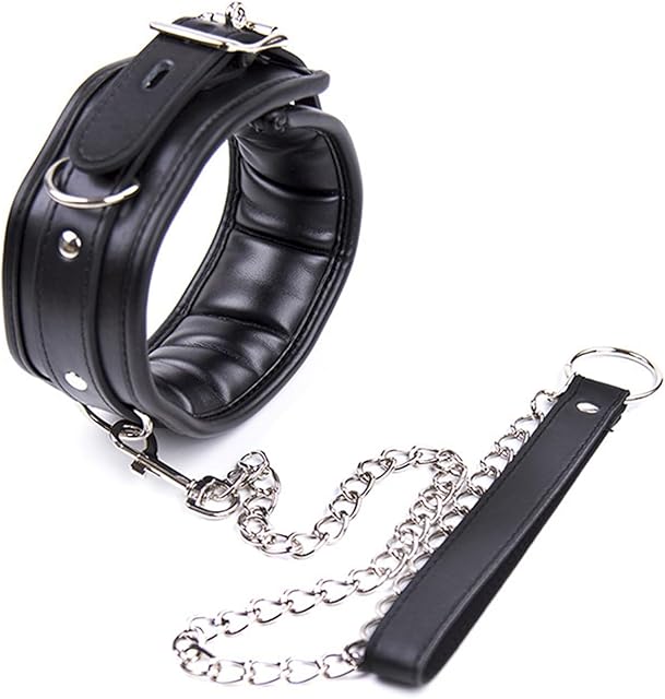 BDSM Bondage Erotic Collar,Collar with Guide Chain Padded,Sex Collars & Chokers With Leash,Adjustable W/Chain Lockable Collar,Adjustable Bondage Gear Accessories SM Sexy Slave Beginner Role Play Toy
