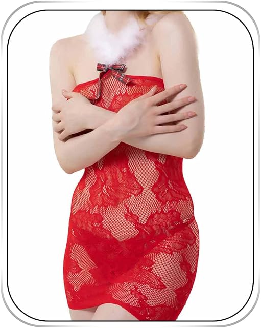 Christmas Fishnet Lingerie Red Fishnet Bodysuit Sexy Lingerie dress for Women
