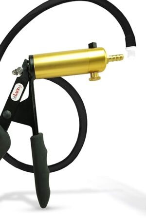 LeLuv Ultima Penis Pump Kit, Brass w/Premium Black Silicone Grips and Hose - 9" x 1.35" Round-Flange Cylinder