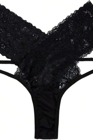 Women Sexy Floral Lace Thongs Criss Cross Cut Out Cheeky Panties Underwear