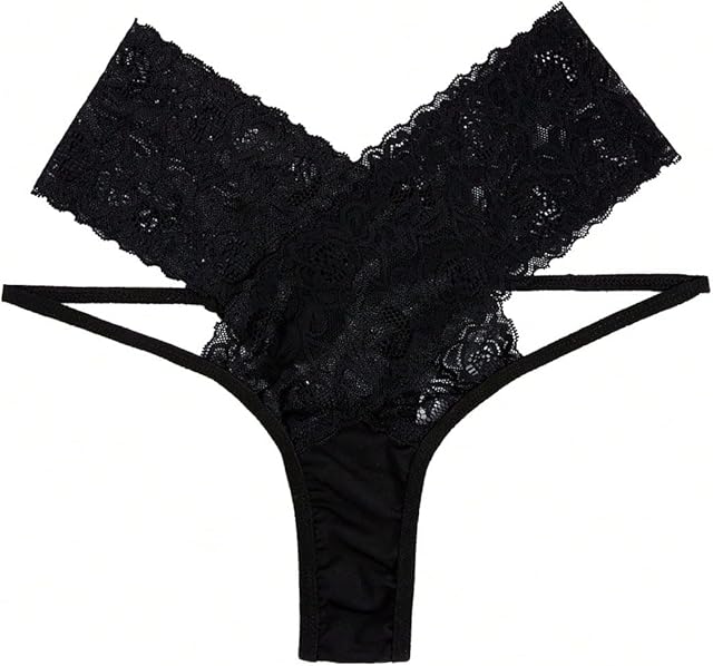 Women Sexy Floral Lace Thongs Criss Cross Cut Out Cheeky Panties Underwear