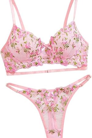 Womens Flroal Lingerie Set Sexy Full Slip Bras Corset G-String Thongs Underwear Suit Sleepwear Intimates Valentine