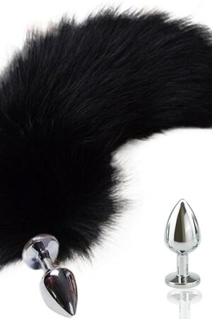 Anal Plug for Cosplay Stainless Steel Real Fox Tail Anal Plug Sex Toys Tail Plug Balck-Tail