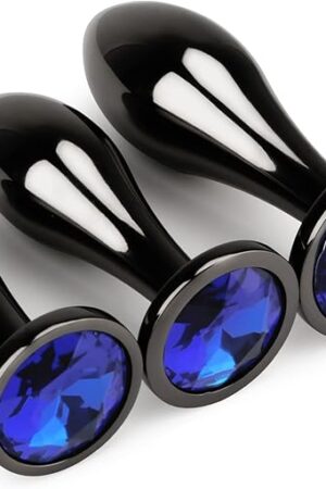 Anal Plug 3Pcs Anal Trainer Set Luxury Metal Butt Plug Adult Toys Water-Drop-Shaped Anal Toy Sex Toys for Men Women (Blue)