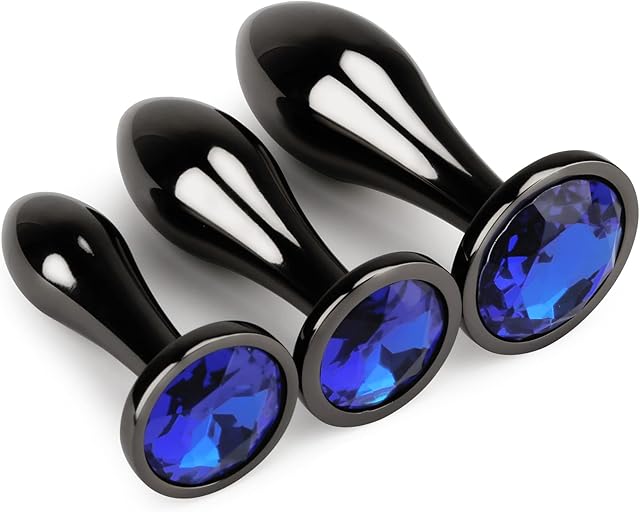 Anal Plug 3Pcs Anal Trainer Set Luxury Metal Butt Plug Adult Toys Water-Drop-Shaped Anal Toy Sex Toys for Men Women (Blue)