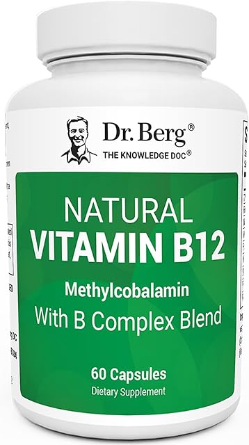 Dr Berg Natural Vitamin B12 1000 mcg with B Complex Blend - Methylcobalamin B12 for Energy, Nerve Health, and Cognitive Function* - Methylated B12 with Folate - 60 Capsules (2-Month Supply)