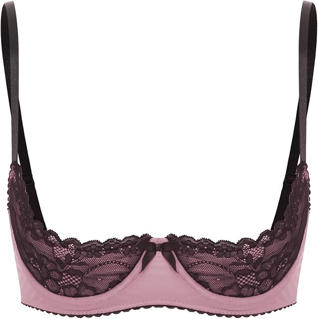 Women's 1/4 Cups Lingerie Shelf Bra Lace Trim Underwire Push Up Bralette Sponge Bandeau