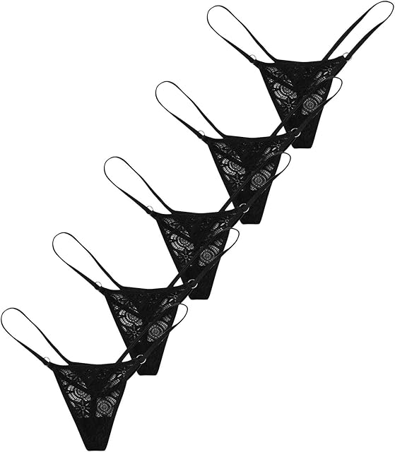 G-String Thongs for Women Sexy Lace Briefs V Cheeky See Through Stretch Hollow Out Panties Underpants Pack of 5