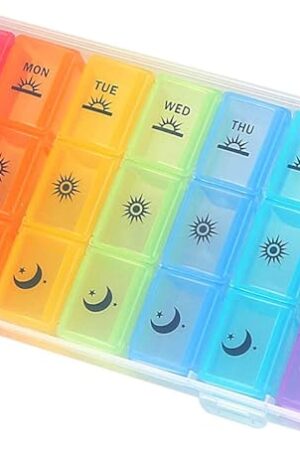 Weekly Pill Organizer,3-Times-A-Day 7 Day Pill Box Large Compartments Moisture-Proof Pill Case Medication Reminder Portable Travel Container for Vitamins Fish Oil Compartments Supplements