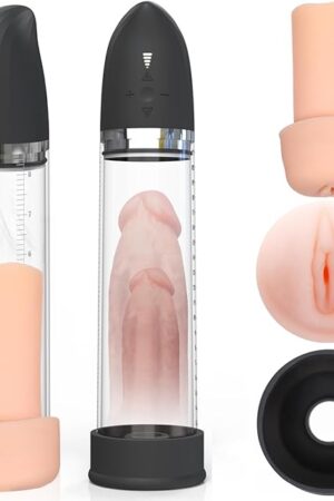 Electric Penis Vacuum Pump with Pocket Pussy, Ussato Male Masturbator Penis Enlargement Extend Pump with 5 Suction Intensities, Penis Enlarge Device for Better Erections, Adult Sex Toys for Men