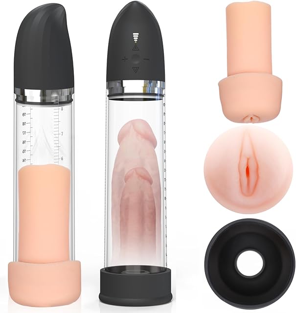 Electric Penis Vacuum Pump with Pocket Pussy, Ussato Male Masturbator Penis Enlargement Extend Pump with 5 Suction Intensities, Penis Enlarge Device for Better Erections, Adult Sex Toys for Men