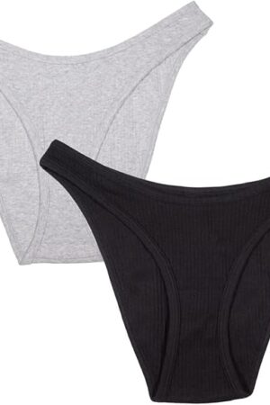 Women's Comfort Cotton Rib High Leg Thong, 2-Pack
