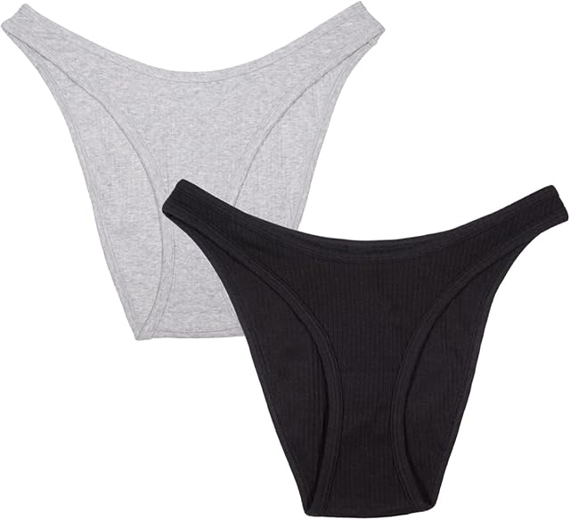 Women's Comfort Cotton Rib High Leg Thong, 2-Pack