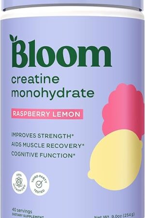 Bloom Nutrition Creatine Monohydrate Powder, 5g Micronized Creatine per Serving, Supports Muscle Recovery, Strength, Endurance, Pre or Post Workout, Gluten Free, Non GMO, Raspberry Lemon, 40 SVG, 9 oz