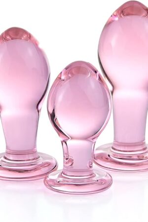 Glass Butt Plug, Anal Trainer 3-Piece Butt Training Set Crystal Anal Adult Sex Toys G-Spot Stimulation for Men Women Masturbation Pink
