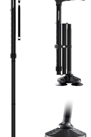 HONEYBULL Walking Cane for Men & Women - Foldable, Adjustable, Collapsible, Free Standing Cane, Pivot Tip, Heavy Duty | Walking Sticks, Folding Canes for Seniors & Adults (Black, Pivot Cane)
