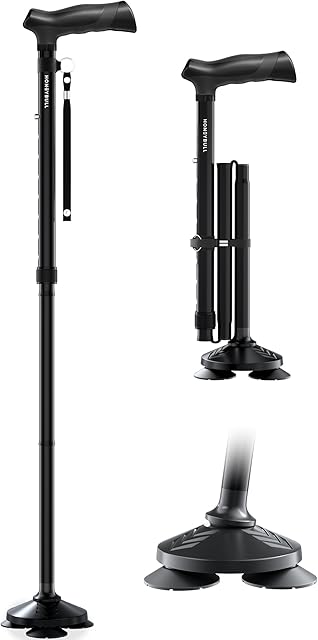 HONEYBULL Walking Cane for Men & Women - Foldable, Adjustable, Collapsible, Free Standing Cane, Pivot Tip, Heavy Duty | Walking Sticks, Folding Canes for Seniors & Adults (Black, Pivot Cane)