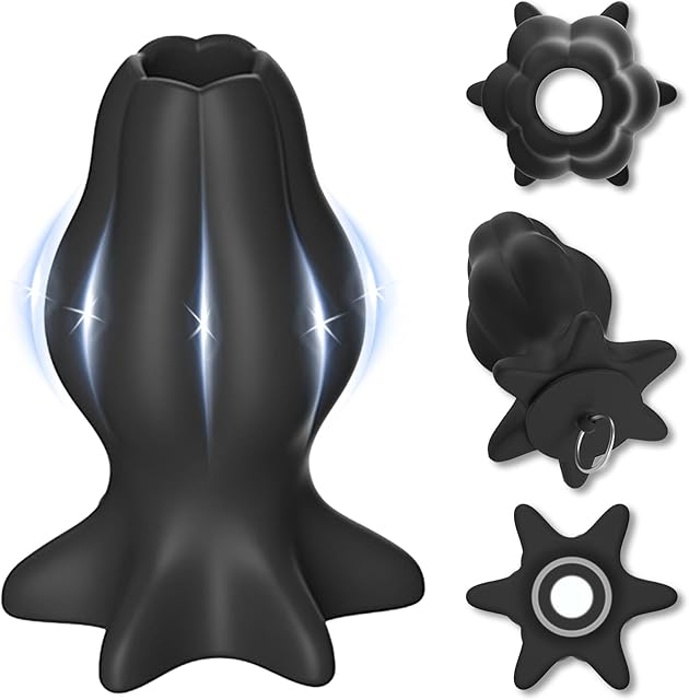 Hollow Butt Plug with Matched Stopper Black Silicone Anal Dialator for Women Speculum Anus Tunnel Plug for Anal Peeping SM Adult Sex Toys (Large)