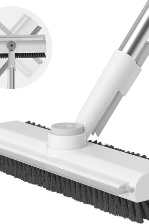 AIR U+ Floor Scrub Brush with Long Handle, 3 in 1 Scrape and Heavy-Duty Stiff Bristle Scrubber Brush for Cleaning Shower Bathroom, Patio, Garage, Kitchen, Wall and Deck