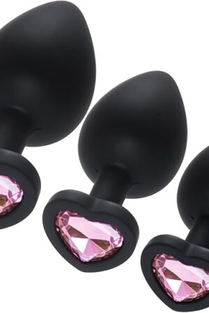 3 Pcs 3 Sizes Silicone Anal Plugs, Jeweled Butt Plug, Anal Trainer Toys, Heart Butt Plugs, Pink