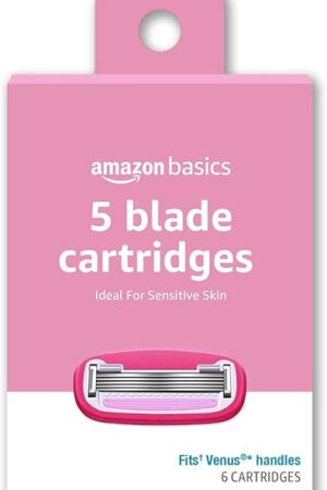 Amazon Basics Women's 5 Blade Razor Blades Refills, Fits Amazon Basics FITS System & Venus Handles, 6 Cartridges (Pack of 1)