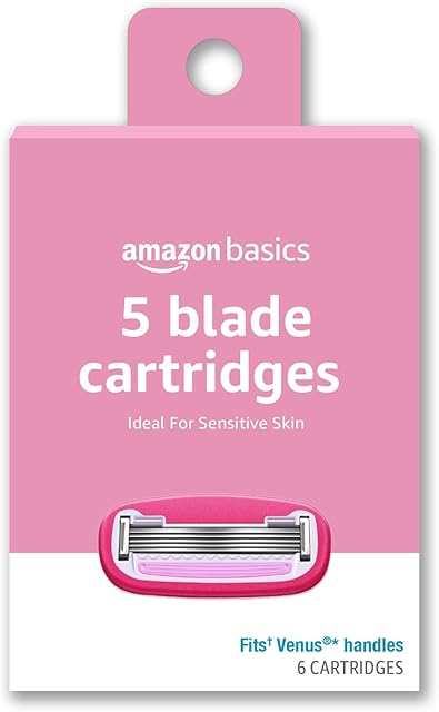 Amazon Basics Women's 5 Blade Razor Blades Refills, Fits Amazon Basics FITS System & Venus Handles, 6 Cartridges (Pack of 1)