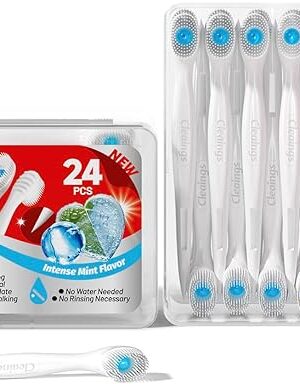 cleaings? Disposable Toothbrushes with Toothpaste Mini Travel Oral Care, 4-in-1 (Mini Brushes+Toothpaste+Tongue Scraper+Pick) Portable for Work,Camping Essentials(Intense Mint), 24 Count (Pack of 1)