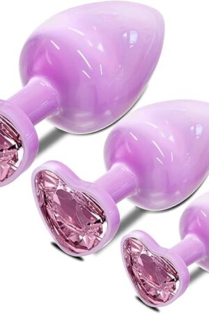 Anal Butt Plug Adult Sex Toys, 3Pcs Anal Toys Metal Butt Plug Adult Aanl Toys with Heart-Shaped Jewelry Base,G Spot Sex Toy Anal Sex Adult Toy for Beginner, Adult Sex Toys & Games (Pink)