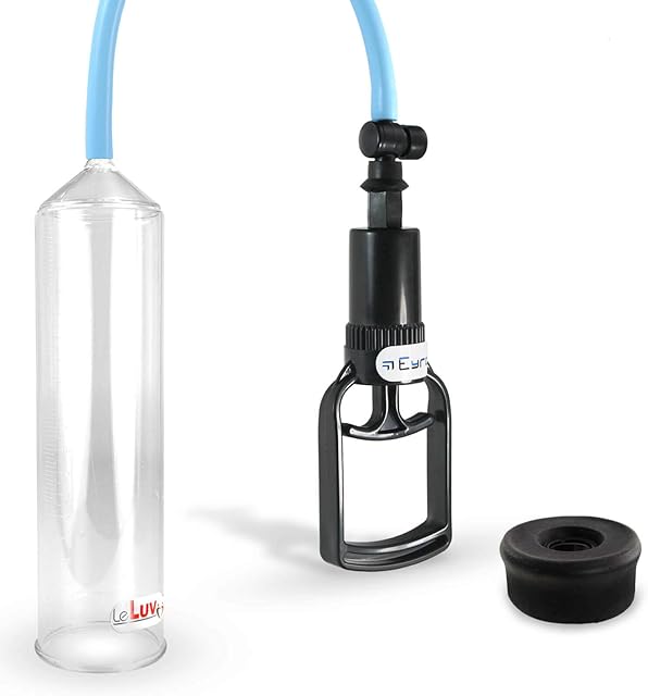 LeLuv Vacuum Pump Easyop Tgrip 2.25 Inch x 9 Inch Cylinder Uncoated Silicone Hose Male Enhancement Bundle with Black Silicone Sleeve