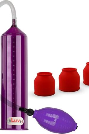 2.25"x9" EasyOp Good Bgrip Purple Ball Grip with Clear Graduated Cylinder/Clear Collapse-Resistant Hose Penis Pump with 3 Silicone Medium Sleeves