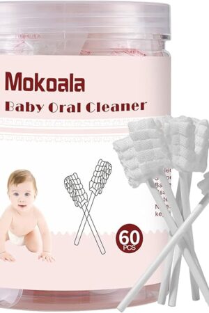 60Pcs Baby Tongue Cleaner, Baby Toothbrush, Disposable Infant Mouth Cleaner, Soft Gauze Toohthbrush Toddler Oral Cleaning Stick Dental Care for 0-36 Month Newborn