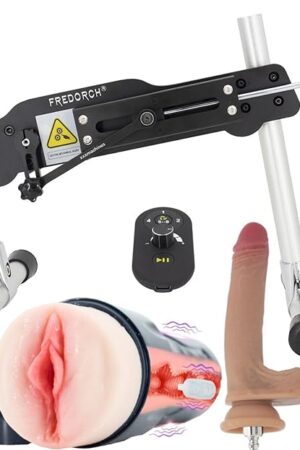 Fredorch Realistic Female Sex Machine with Remote Control Anti Rotation connectors Easy to use for Masturbation Cup Toys, Adjustable Stretch Pumping Gun with Lifelike Dildo (2 Attachments for Man)