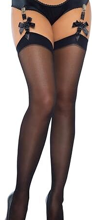 Womens Sheer Stockings With Rhinestone Bow Backseam, Black, O/S