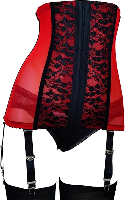 Women's Sexy High Waisted Cincher Girdle Suspender Garter Belt with 6 Adjustable Straps Metal Clip