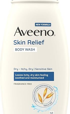 Aveeno Skin Relief Body Wash, Fragrance-Free with Triple Oat Formula, Gentle Daily Cleanser for Sensitive Skin Leaves Itchy, Dry Skin Feeling Soothed & Moisturized, Soap-Free, 18 fl oz
