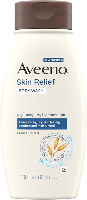 Aveeno Skin Relief Body Wash, Fragrance-Free with Triple Oat Formula, Gentle Daily Cleanser for Sensitive Skin Leaves Itchy, Dry Skin Feeling Soothed & Moisturized, Soap-Free, 18 fl oz