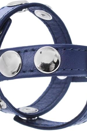 Blue Leather Cock and Ball Harness