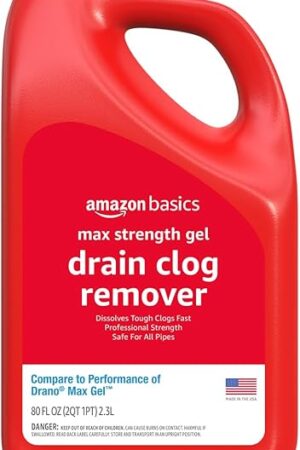 Amazon Basics Max Strength Drain Cleaner Hair Clog Remover Gel - Unclogs Hair and Grease, 80 Fl Oz