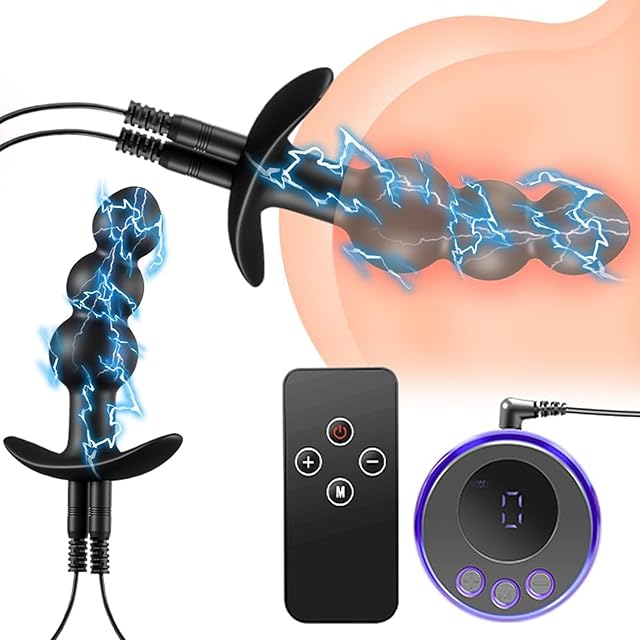 Electric Shock Silicone Anal Plug, Anal Plug Dilator, Electric Vibration Anal Plug Set, Remote Control Anal Plug, Anal Beads, SM Anal Plug Sex Toys, Role Play Sex Toys (Anus Bead Shaped)