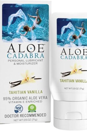 Aloe Cadabra Flavored Personal Lubricant and Vaginal Moisturizer, Organic Edible Aloe Lube for Men, Women and Couples, Non-Staining, pH Balanced, Toy Compatible (Tahitian Vanilla, 2.5 Ounces, 1 Pack)