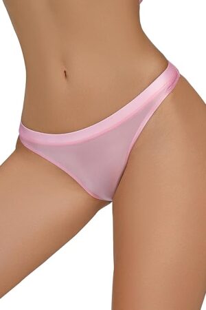 Women Sexy Oill Glossy Thongs Low Waist Cheeky Panties See Through Sheer Bottoms for Club Party